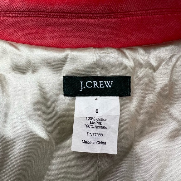 J.CREW Women's 0 Coral Red Velvet Ecole Single Clasp Blazer Suit Jacket - Picture 7 of 8